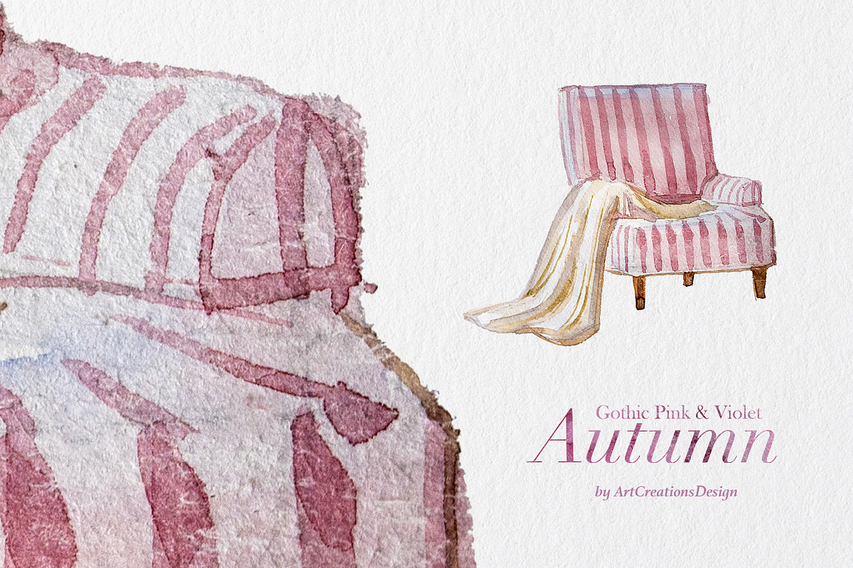 Gothic Pink&Violet Autumn Clipart, a Seasonal Illustration by ArtCreationsDesign (Photo 4 of 13)