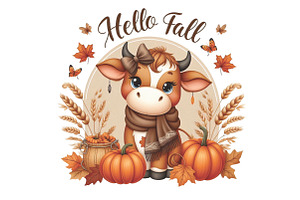 Baby Highland Cow Hello Fall PNG, an Illustration by CraftArtStudio