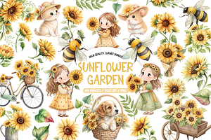 Sunflower Garden Clipart Bundle, an Illustration by TatiMockup