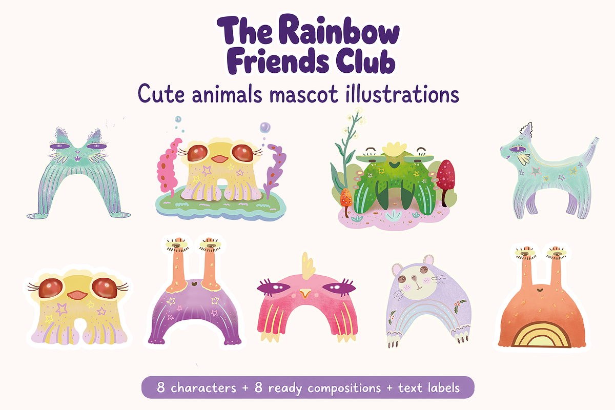 Rainbow Animal Mascot illustrations, an Animal Illustration by FaliushViktoriaArtist (Photo 1 of 10)