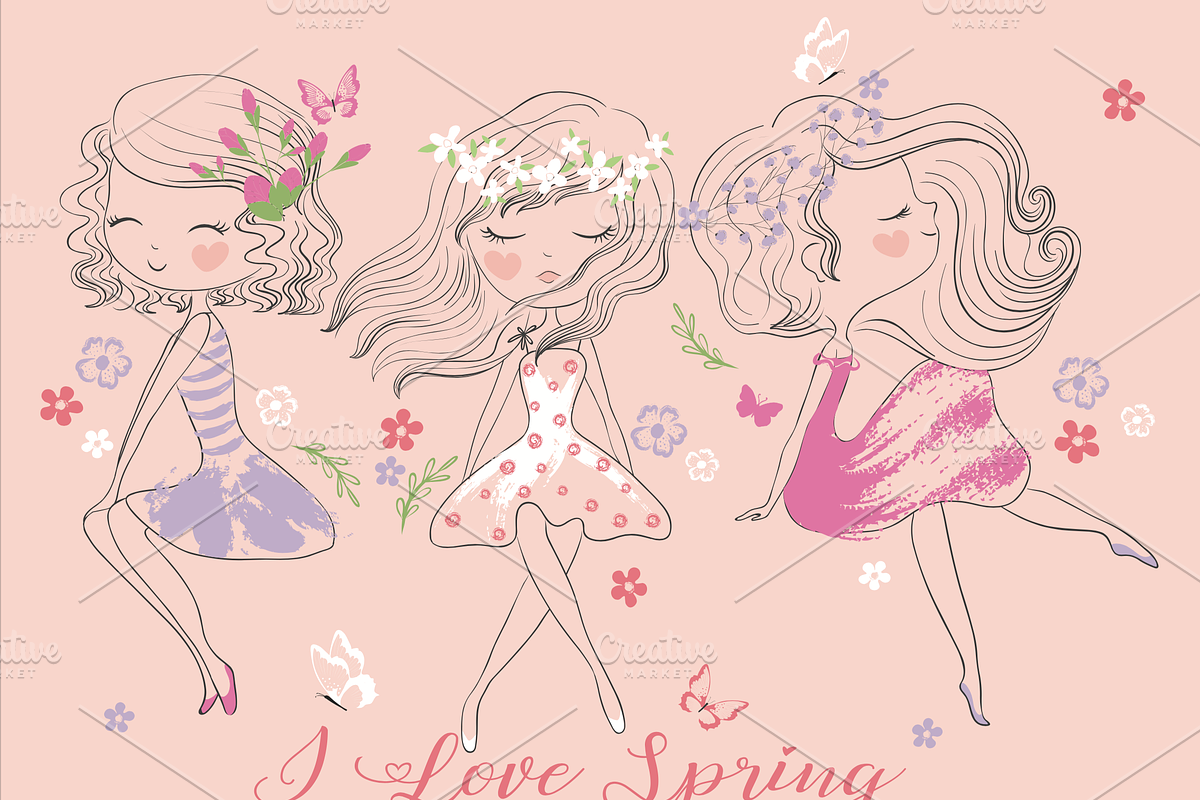Cute girls vector-Three girlfriends, a Person Illustration by StudioLondon (Photo 2 of 2)