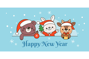 Peeking animals christmas poster, an Object Illustration by YummyBuum