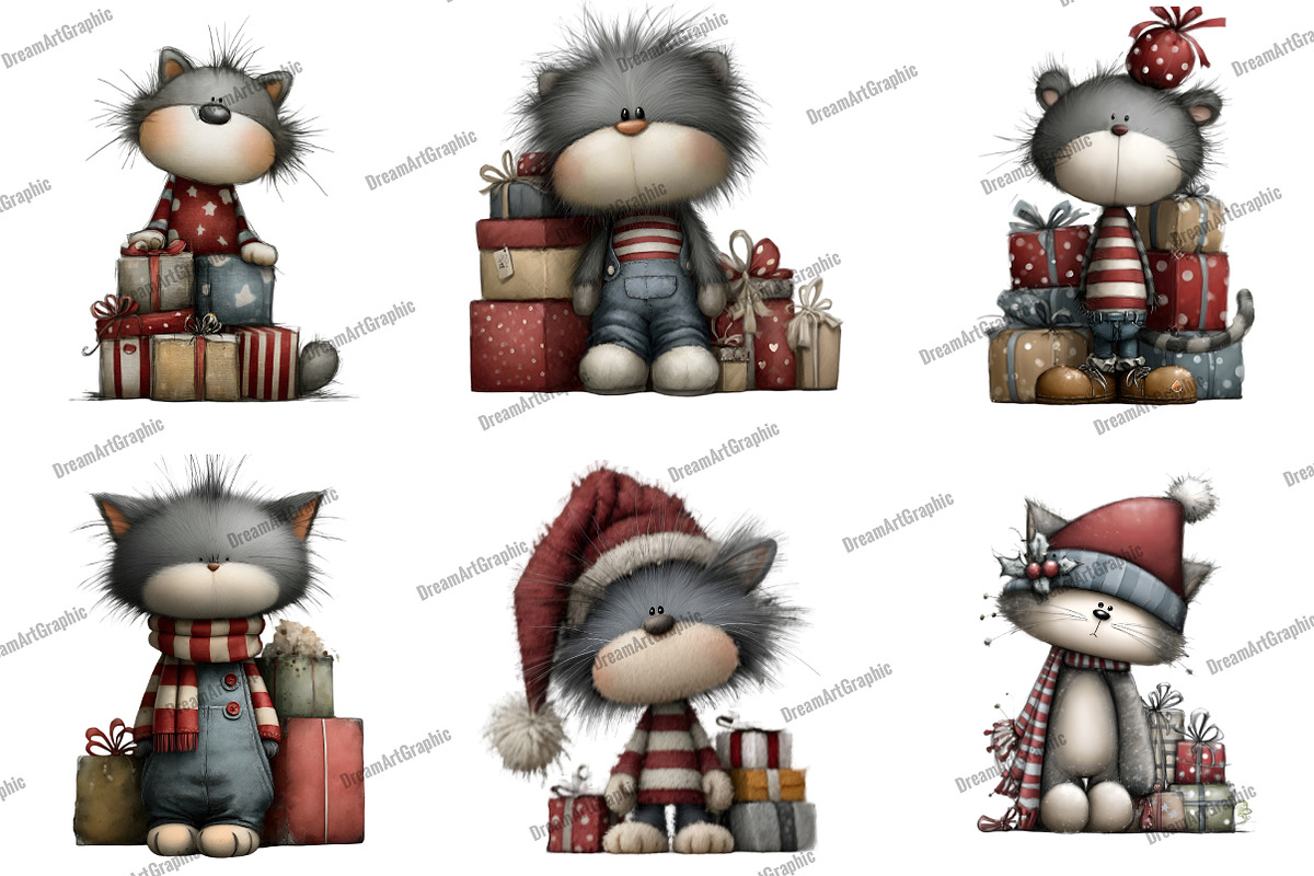 Funny Christmas Cat Clipart, an Illustration by DreamArtGraphic (Photo 4 of 5)
