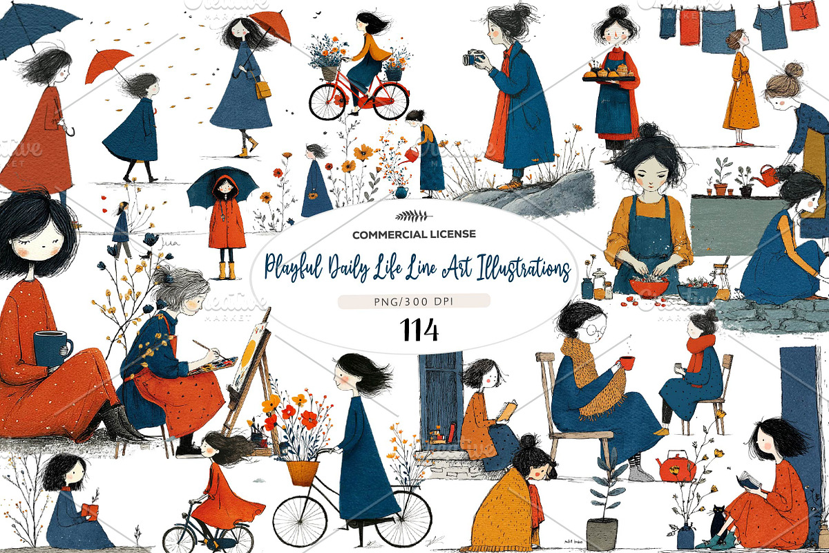 Playful Daily Life Line Art, a Seasonal Illustration by CreationArt (Photo 1 of 7)