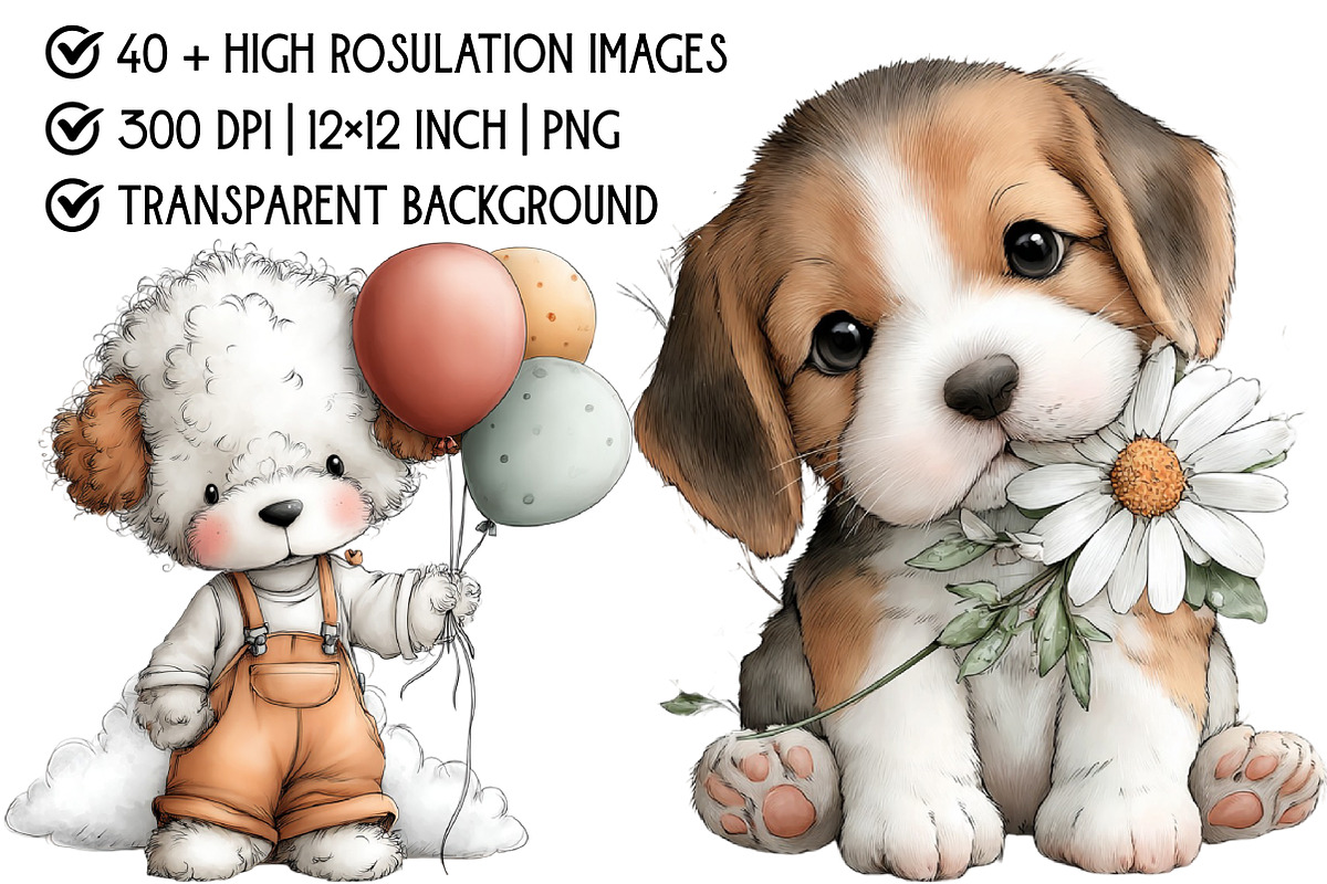 Watercolor Puppies Clipart, an Illustration by Pixels.Craft (Photo 4 of 6)