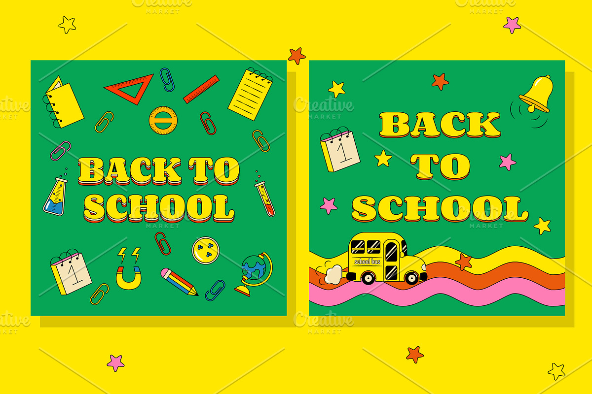 Back To School 5 Retro Groovy Cards, an Education Illustration by T Bild (Photo 2 of 5)
