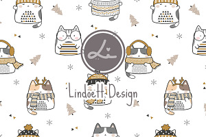 Winter cute cats pattern