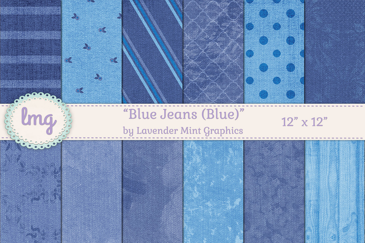 Blue Jean Digital Scrapbook Papers, a Pattern Graphic by Lavender Mint Graphics (Photo 1 of 5)
