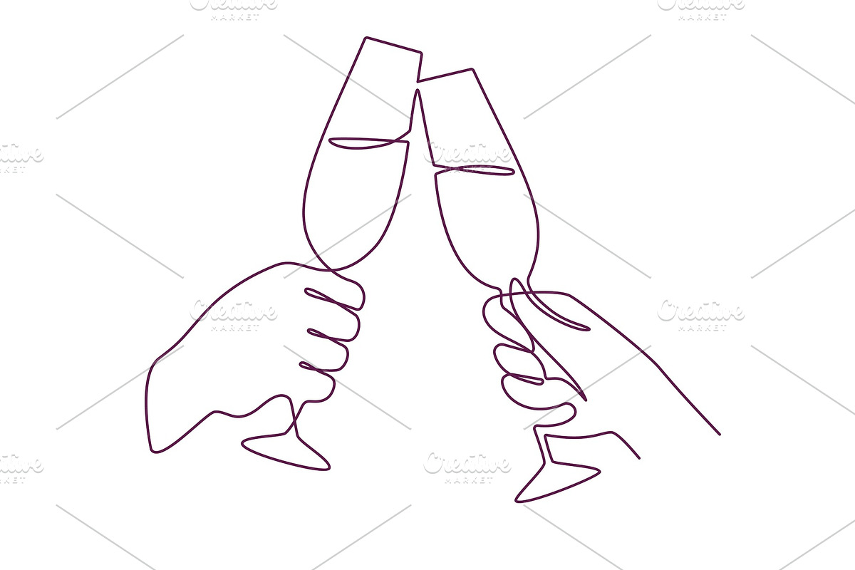Hands with champagne glasses. Linear, a Decorative Illustration by YummyBuum