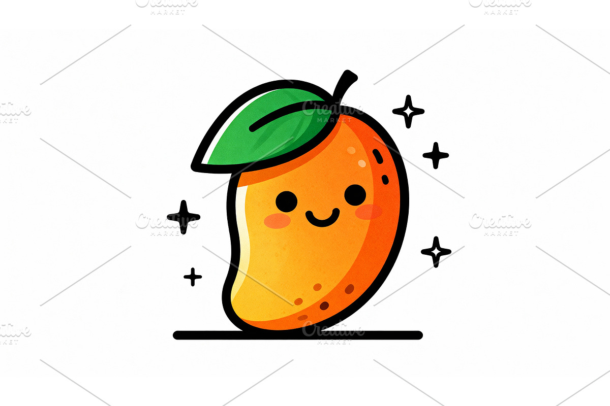 Cute cartoon mango character, an Object Illustration by Elen_Art (Photo 1 of 3)