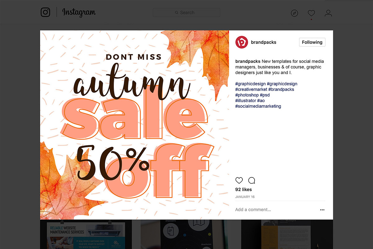 Fall / Autumn Social Media Templates, a Social Media Template by BrandPacks