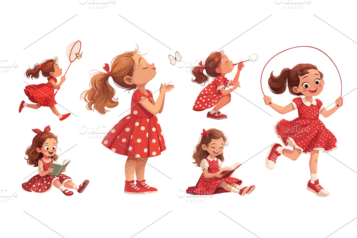 Children girl set. Little brunette, an Object Illustration by Stock-Smart-Start