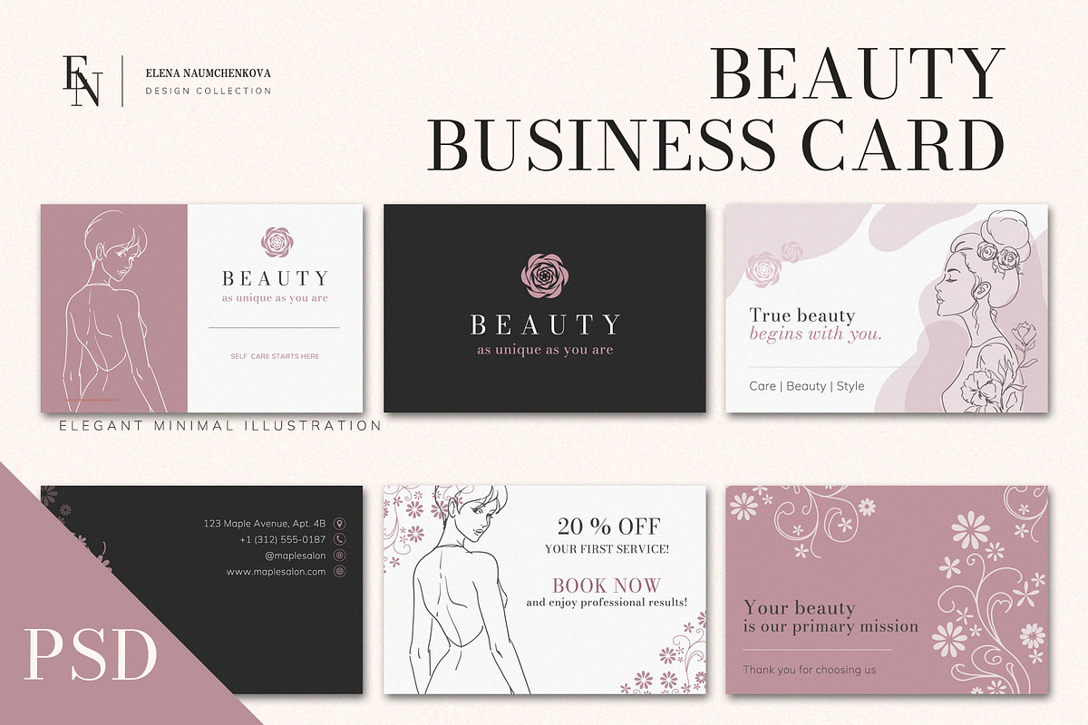 Beauty Business Card PSD Set, a Card Template by Elena Naumchenkova (Photo 1 of 3)