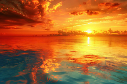 A breathtaking sunset casts brillian, a Photo by Tanuart