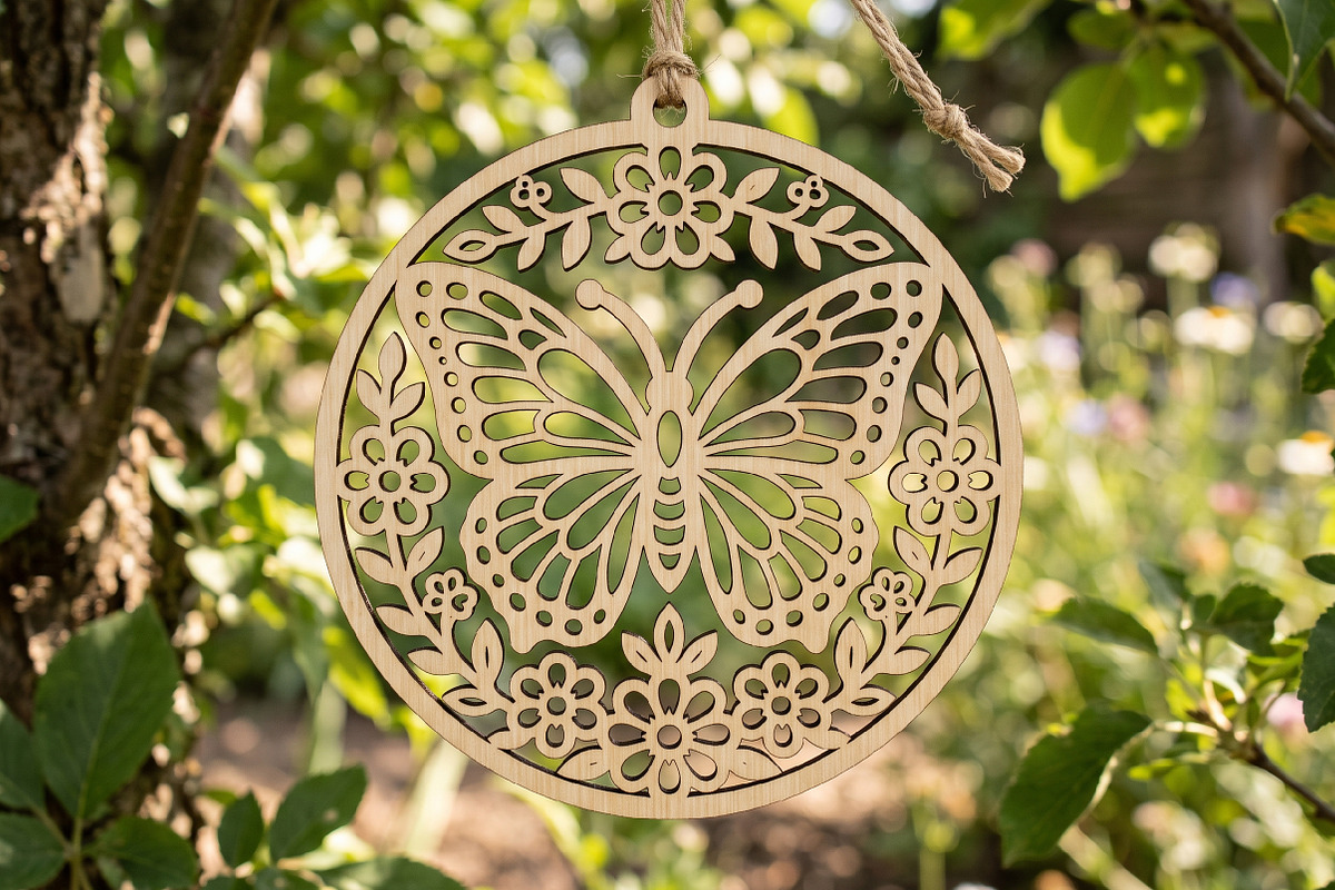 Floral Butterfly Round Wooden SVG, an Object Graphic by Libby Wishes (Photo 2 of 3)