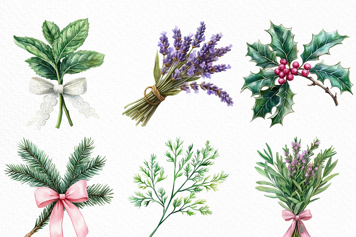 Coquette Christmas Herbs Clipart, an Illustration by Craft Nest (Photo 2 of 6)