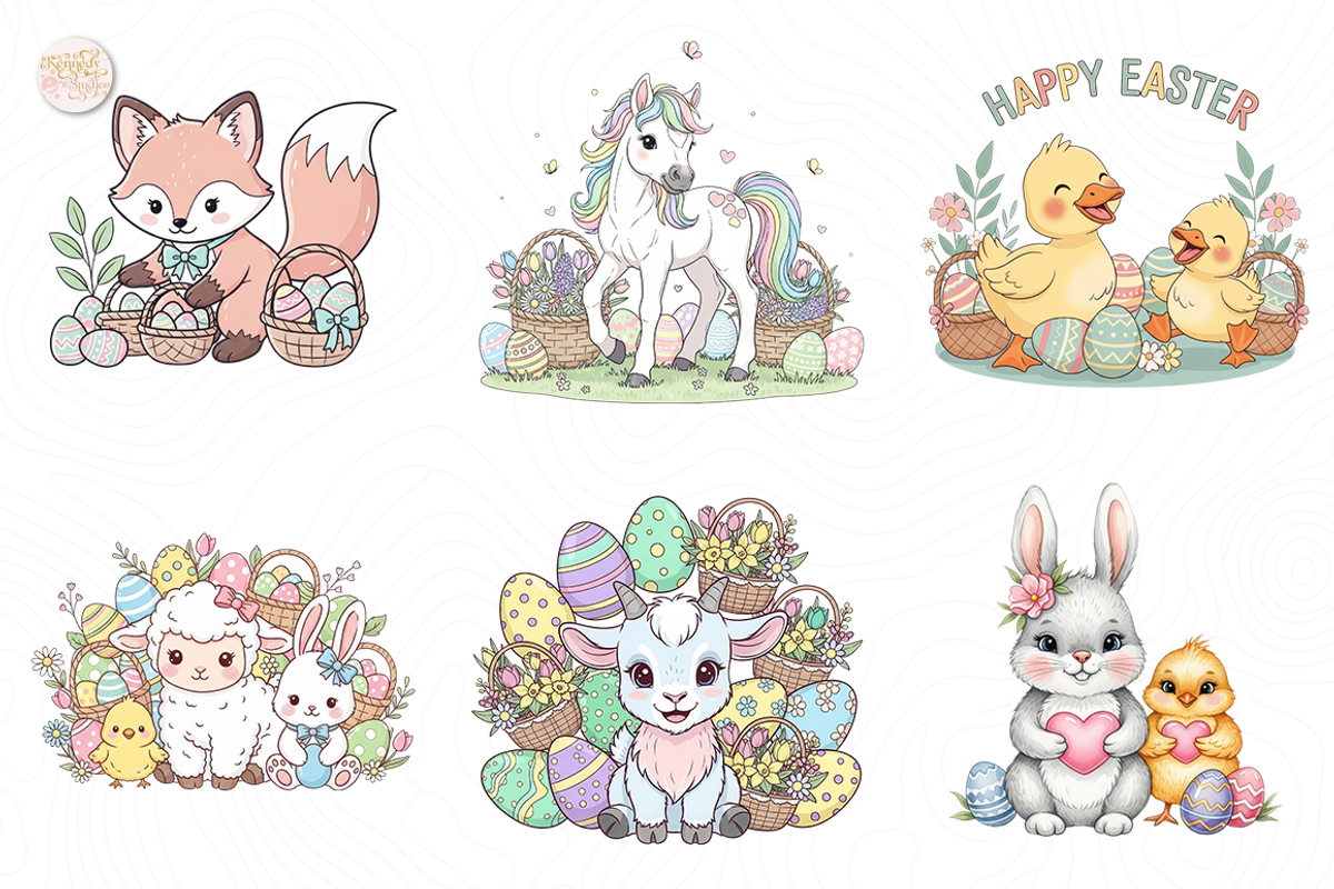 Easter Animals Clipart PNG Cute., an Animal Illustration by KennedyStudio (Photo 3 of 5)