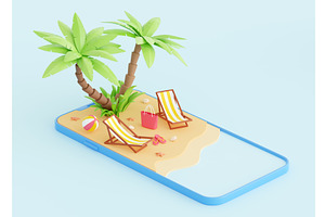 Summer beach vacation 3d render -, an Environmental 3D Model by YuliiaOsadcha