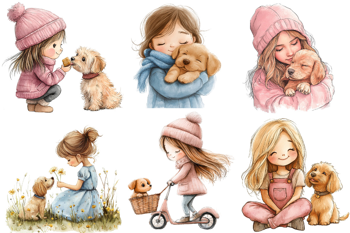 Little Girl and Dog Clipart, an Illustration by Designworld (Photo 4 of 6)