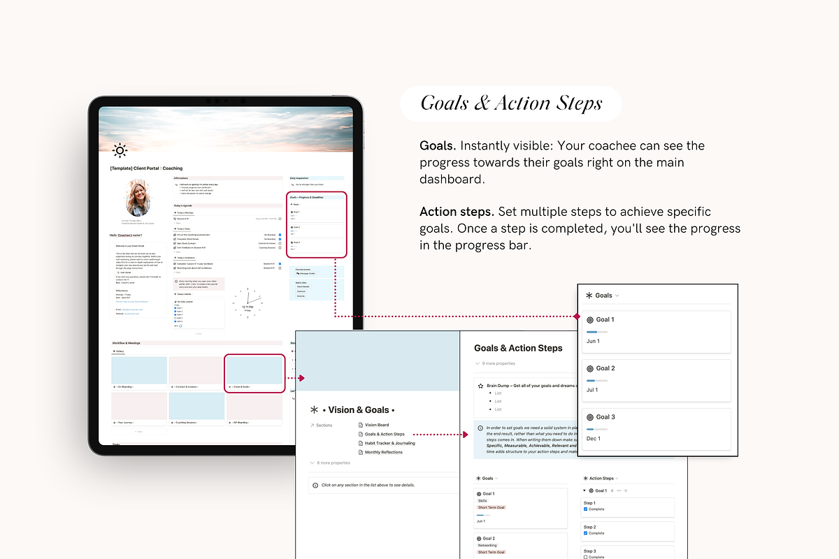 Notion Client Portal for Coaches, a Stationery Template by TheCoastlineStudio (Photo 8 of 10)
