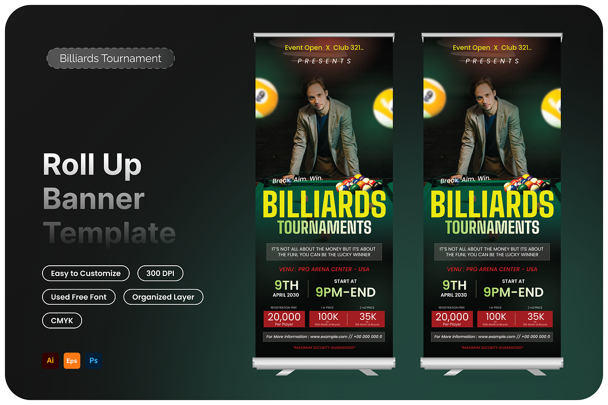 Billiards Tournament Roll Up Banner, a Poster Template by Annora Studio (Photo 5 of 5)