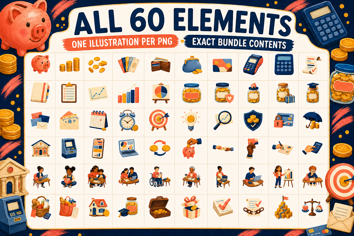 Finance Clipart 60 Gouache PNGs, a Finance Illustration by KamimiArt (Photo 2 of 6)