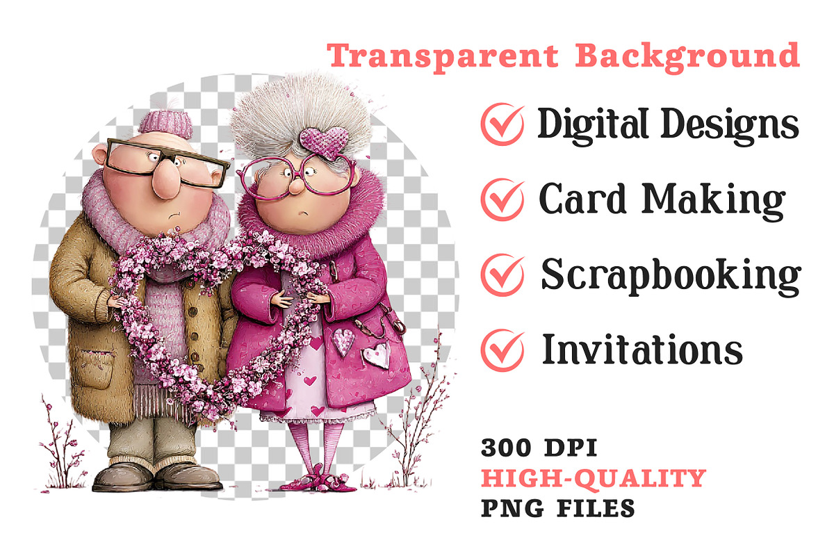 Quirky Valentine Old Couple Clipart, an Illustration by Dream Creation (Photo 7 of 7)