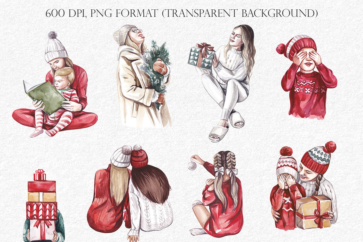 FAMILY CHRISTMAS watercolor clipart, an Illustration by Elena_Sedova (Photo 3 of 8)