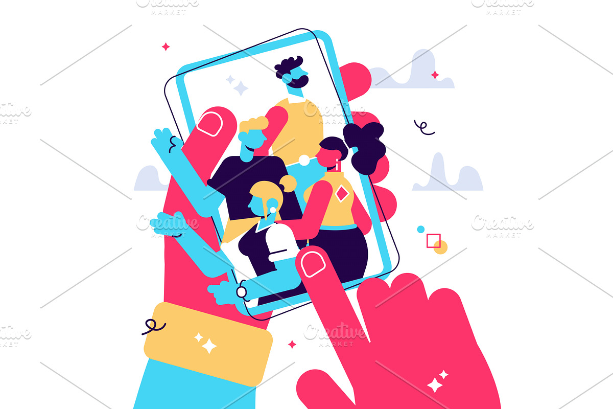 Hands holding mobile phone with, a Person Illustration by marcovector