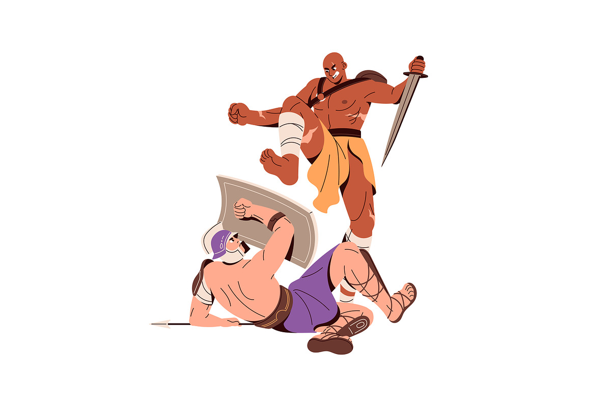 Roman, Spartan gladiators fight set, a Person Illustration by PaperTrident (Photo 3 of 7)