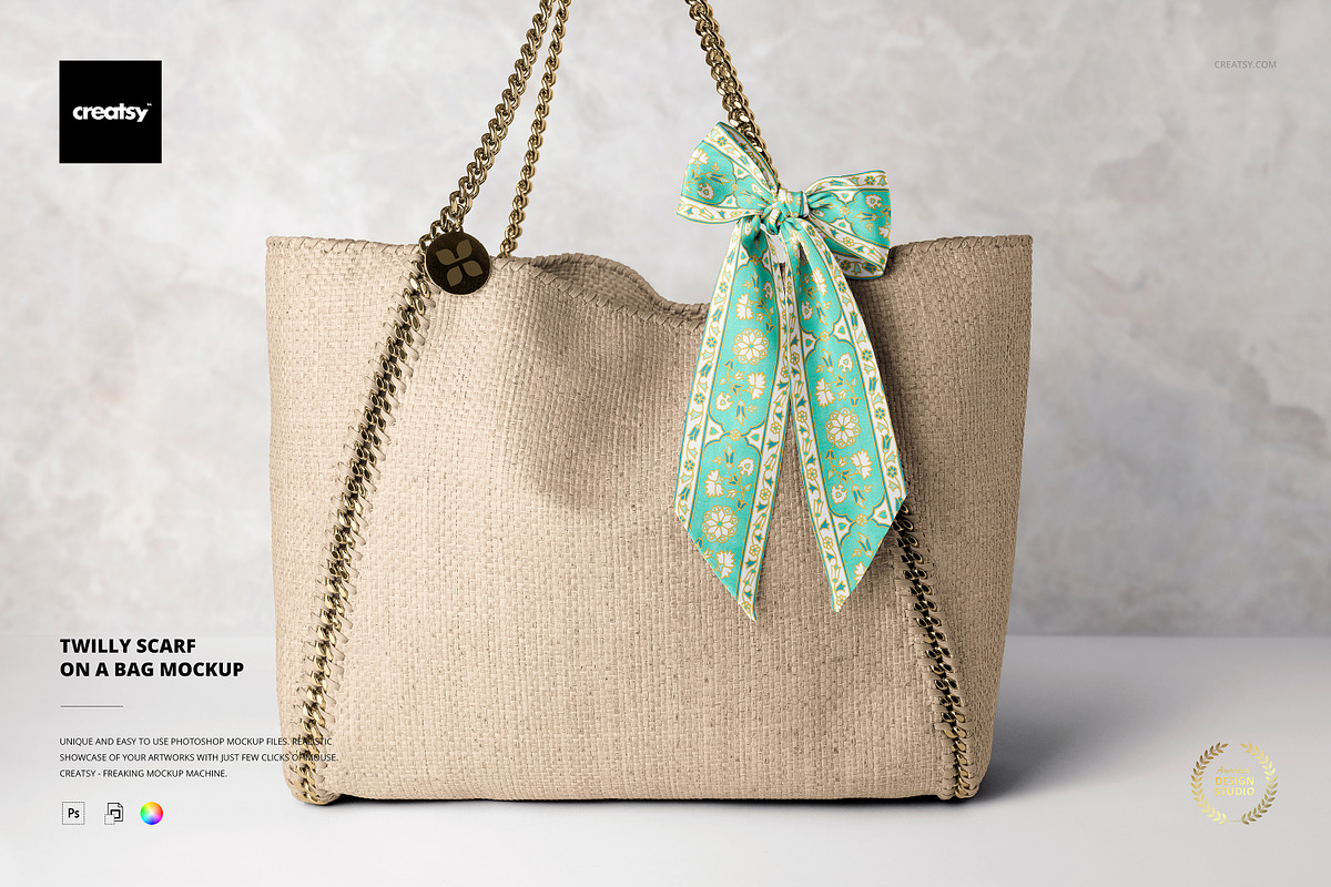 Twilly Scarf on a Bag Mockup, a Merchandise Mockup by creatsy5