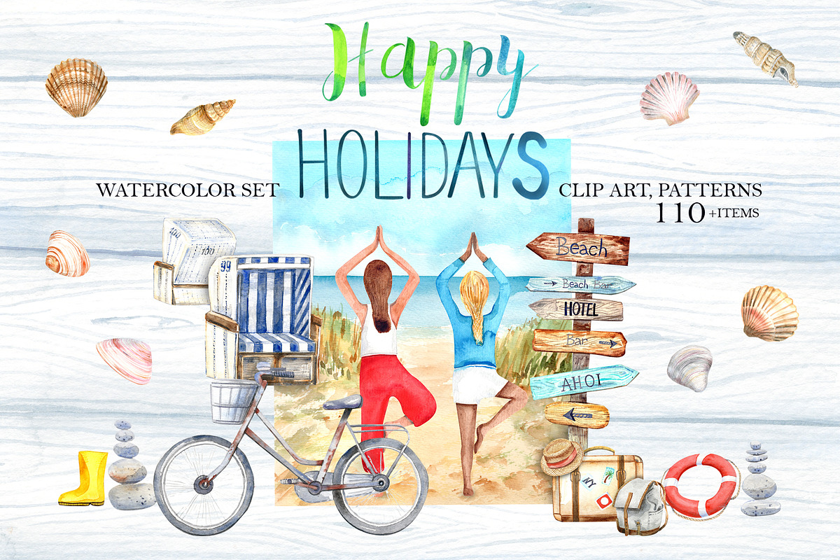 Happy Holidays watercolor set, an Illustration by JennyColorArt (Photo 1 of 7)