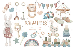 Pastel Boho Baby Toys Clipart