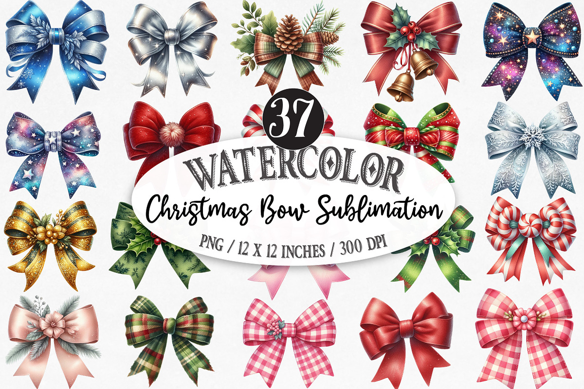 Watercolor Christmas Bow Sublimation, an Illustration by Designking (Photo 1 of 4)