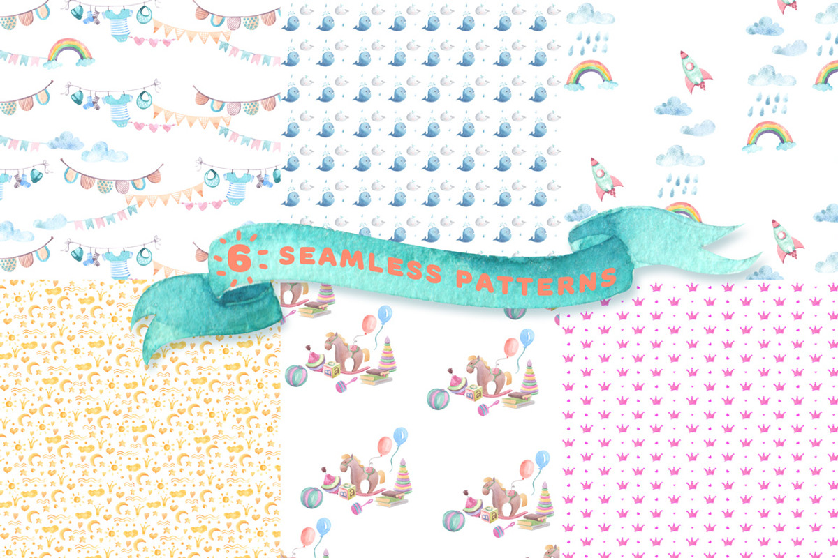 Baby shower watercolor collection, an Object Illustration by soolima (Photo 2 of 6)