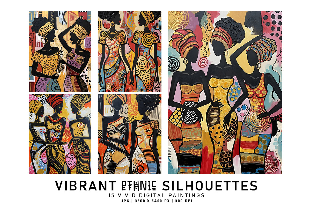 Vibrant Ethnic Silhouettes, a Decorative Illustration by Digital Art Creations (Photo 2 of 7)