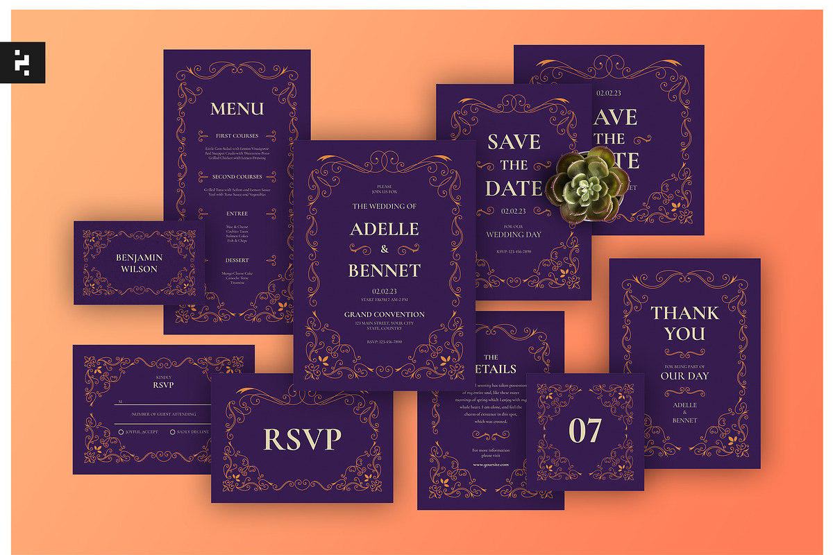 Purple Luxury Wedding Suite Template, an Invitation Template by Neermana (Photo 1 of 4)
