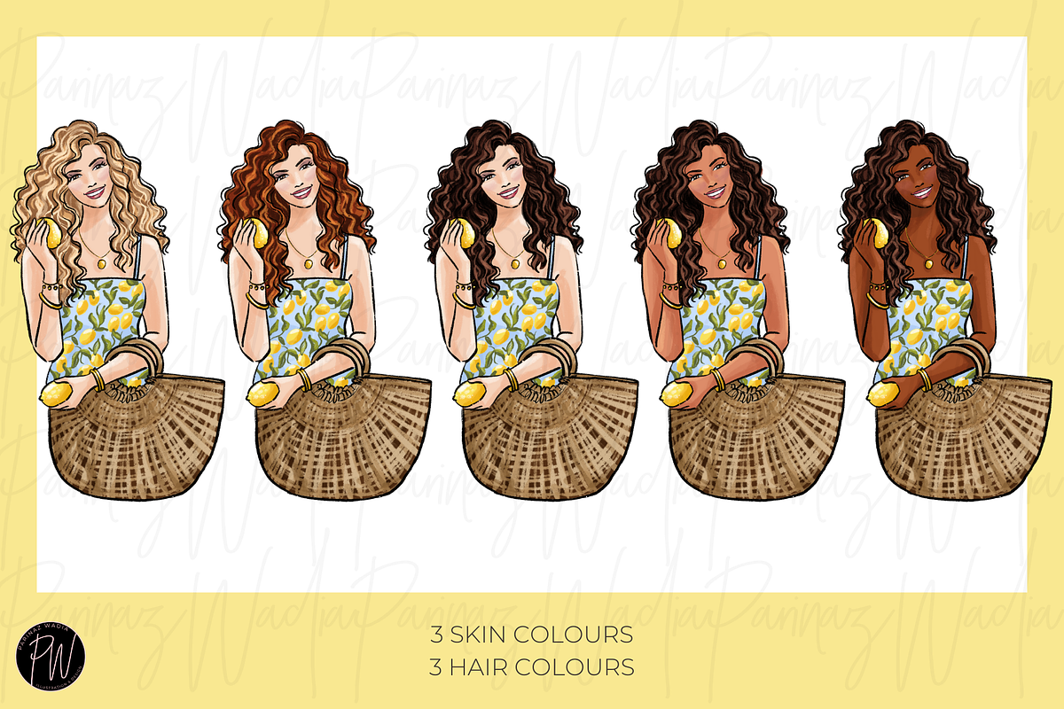 Italian Summer girls clipart bundle, a Person Illustration by Parinaz Wadia Design (Photo 6 of 8)