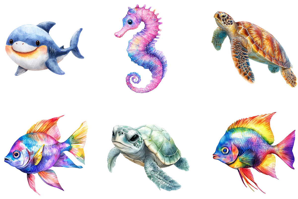 Watercolor Under the Sea Clipart, an Illustration by Designking (Photo 3 of 6)