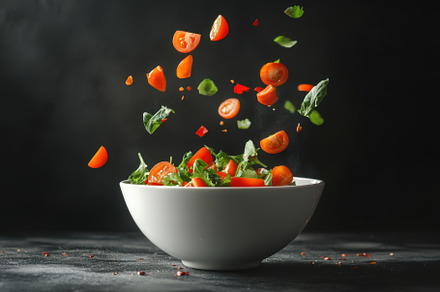Fresh sliced vegetables falling into, a Photo by Iftikhar Alam