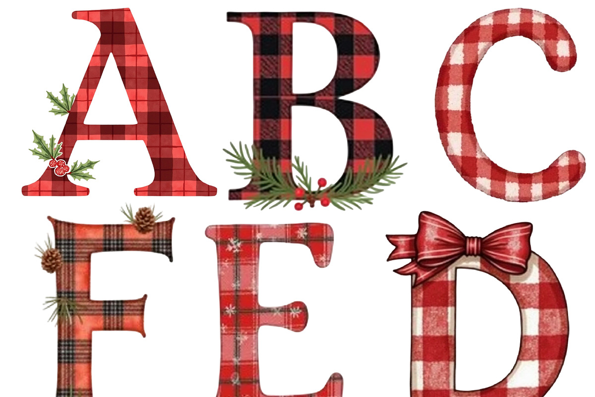 Buffalo Plaid Christmas Alphabet PNG, an Illustration by CrexoraLab (Photo 2 of 7)