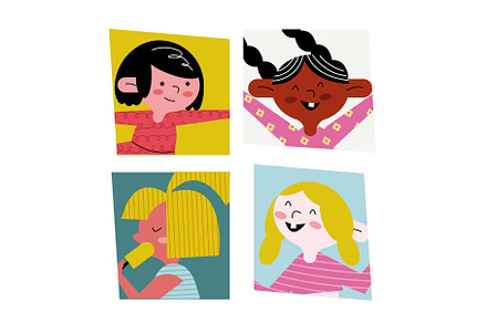 happy little girls kids characters, a Person Illustration by studiogstock