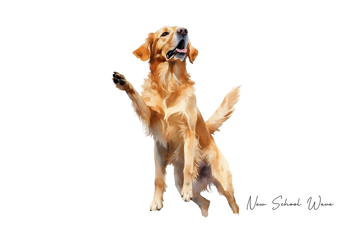 Watercolor Golden Retriever Clipart, an Animal Illustration by New-School-Wave (Photo 2 of 5)