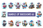 Set of Cartoon Raccoons 03. T-Shirt., an Animal Illustration by KENO Mascots (Thumbnail 1 of 15)