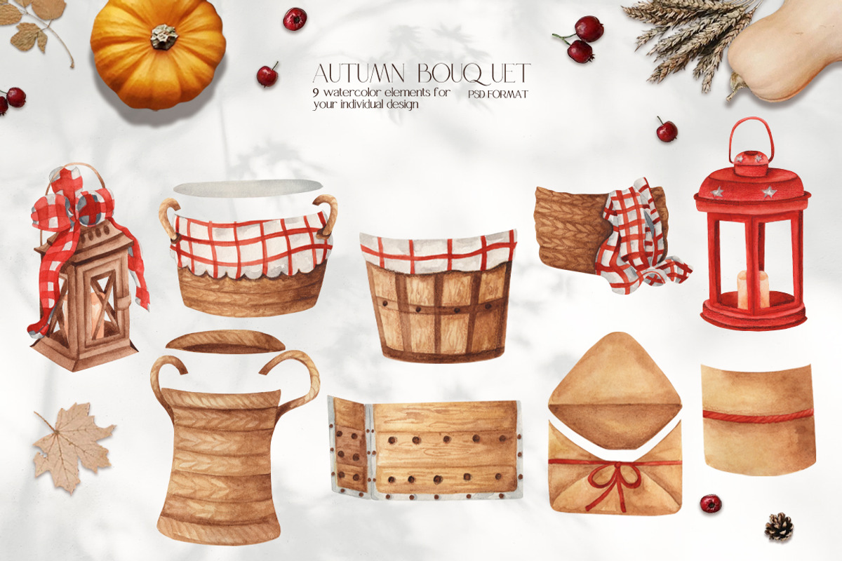 Watercolor Set Autumn Bouquet, a Decorative Illustration by ViktoriyaD (Photo 8 of 10)