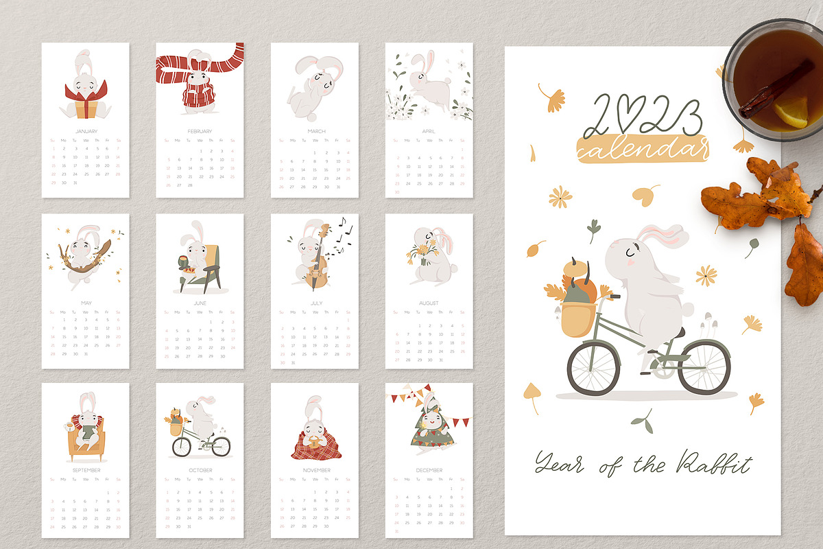 2023 rabbit calendar - 4 templates, a Stationery Template by Cute vector (Photo 8 of 10)
