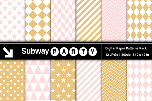 Blush Pink & Gold Geometric Papers, a Pattern Graphic by SubwayParty