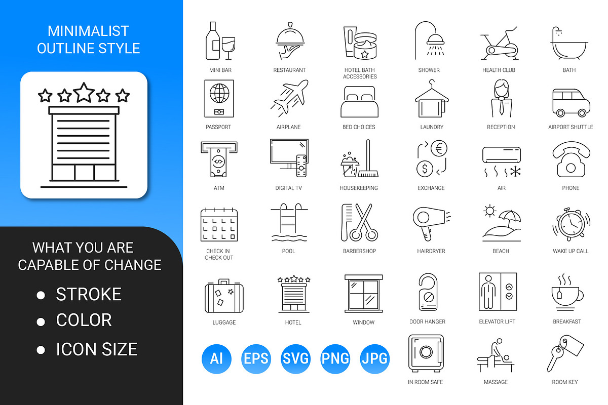 Hotel minimalist outline icon set, an Outline Icon by Icons (Photo 2 of 3)