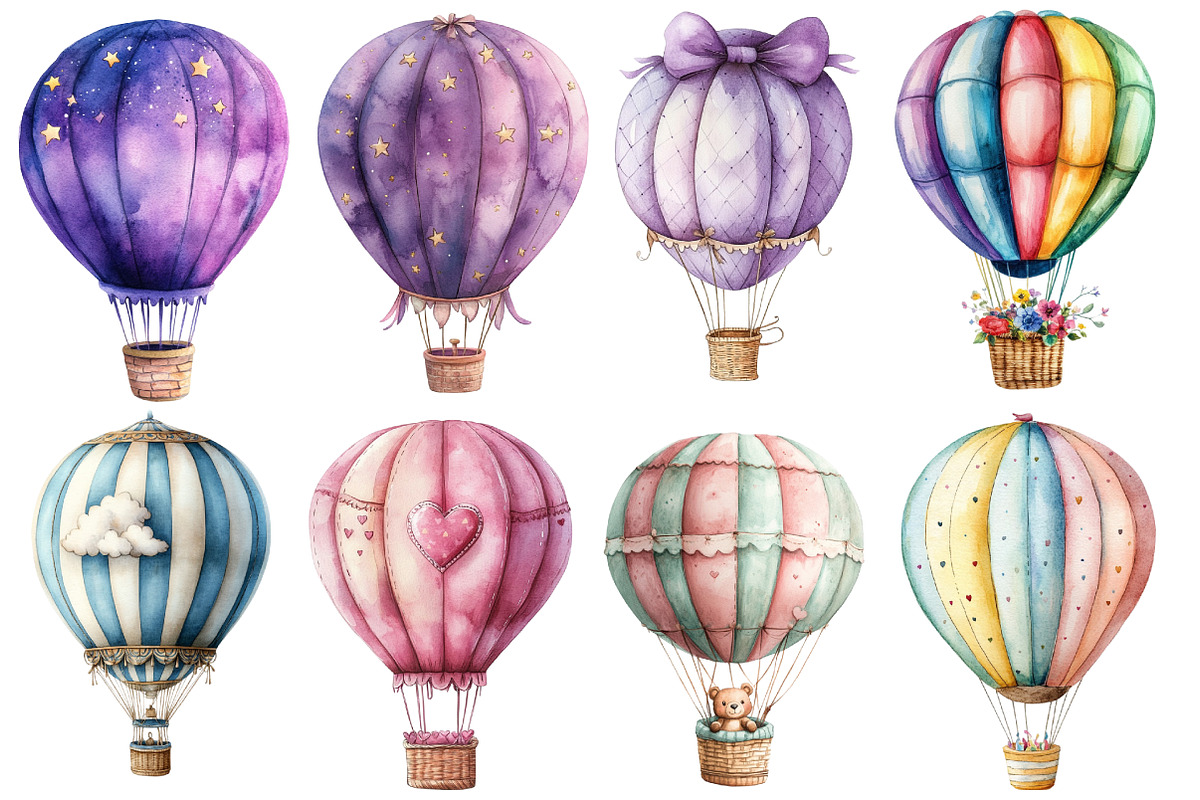 Pastel Hot Air Balloons Clipart, an Illustration by Designworld (Photo 4 of 5)