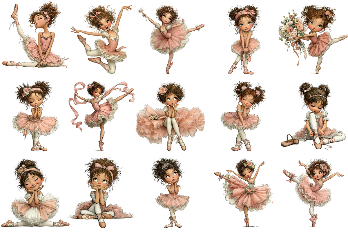 Whimsical Ballerina Girls Clipart, an Illustration by OK Design (Photo 3 of 6)